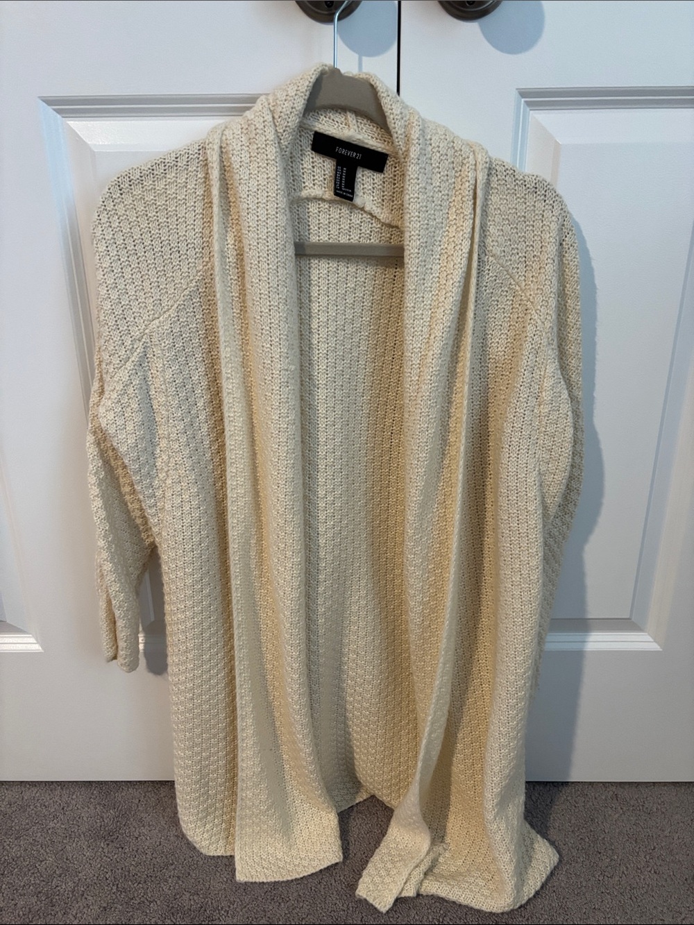 Forever 21 Cream Open-Front Textured Cardigan